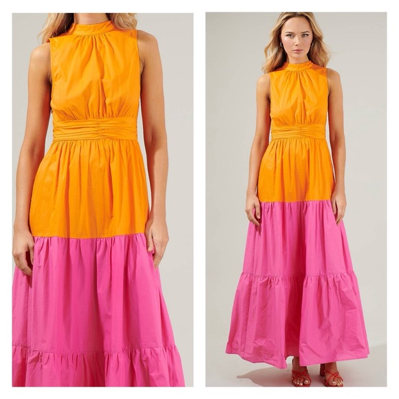 Riley Colorblock Halter Maxi Dress with Bow by Sugarlips - Picture 3 of 4